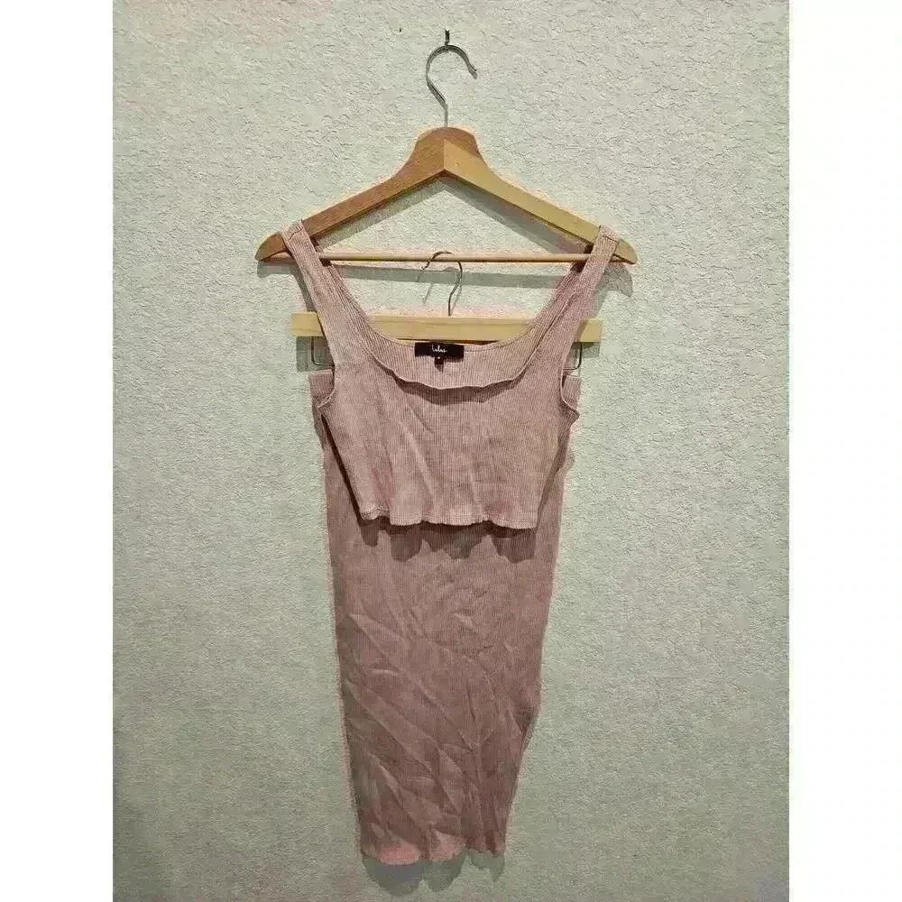 Lulus Set For Life Blush Pink Ribbed Bodycon Two-Piece Dress. Size Medium - Picture 4 of 9